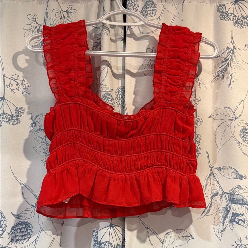 Astr Red Ruffled Crop Top - Picture 2 of 2